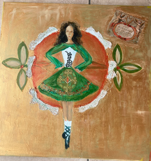 Irish dancer original art mixed media by Cathy Hughes