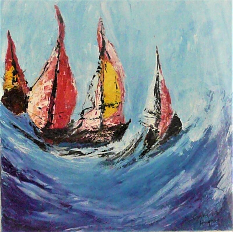 Racing the Wild Atlantic Wave - Original Oil Painting by Cathy Hughes