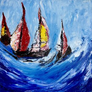 Racing the Wild Atlantic Wave - Original Oil Painting by Cathy Hughes